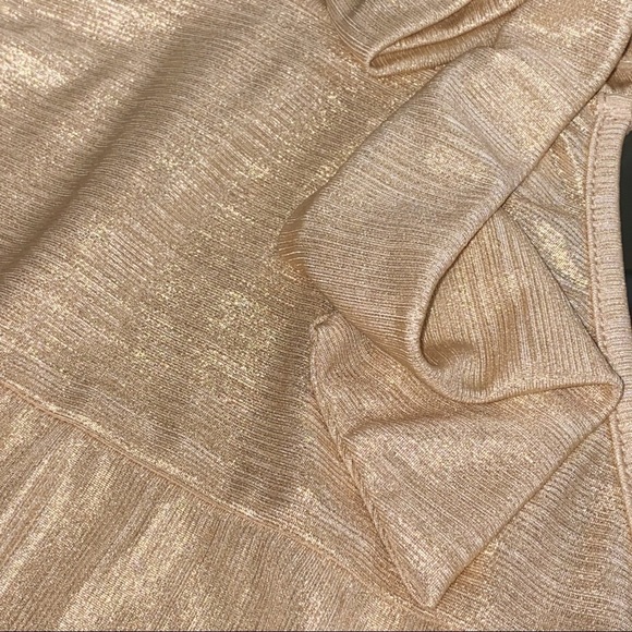 D*N*T Mock turtle neck with tie halter A-Line dressy ribbed gold top/tunic - Picture 6 of 10